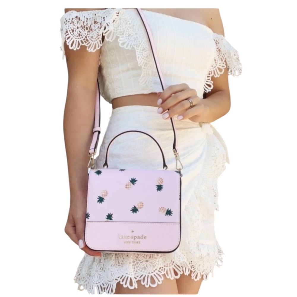 Kate Spade Staci Square Pineapple Crossbody Pink Multi Saffiano